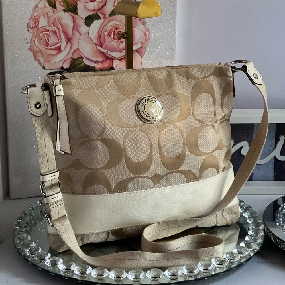 Coach Beige and Cream  monogram Women's crossbody Bag